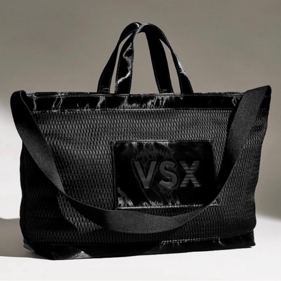 NWT Victoria's Secret VSX Large Black Mesh Tote Travel Bag Top Zip Closure - Picture 1 of 7